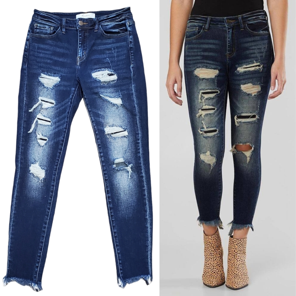 *LIKE NEW* KanCan Signature Mid-Rise Ankle Skinny Jean Dark Wash Distres…